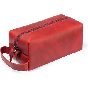 Men Red High Quality Genuine Leather Shaving Travel Toiletry Small Handbag